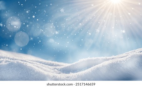 Winter bright background. Christmas landscape with snowdrifts and pine branches in the frost. - Powered by Shutterstock