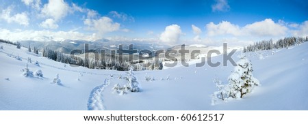 Similar – Image, Stock Photo Winter panorama with snowy mountains and snow-covered road