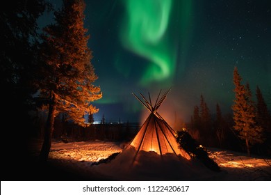 Winter Camping Under Northern Lights 