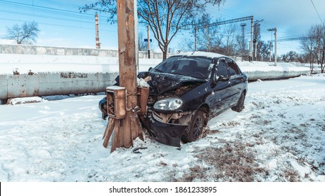 In Winter The Car Drove Into A Pole