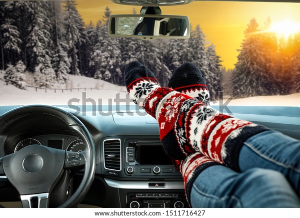 Winter Car Interior Woman Legs Christmas Stock Photo Edit Now