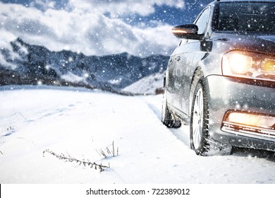 Winter Car And Road Of Snow 