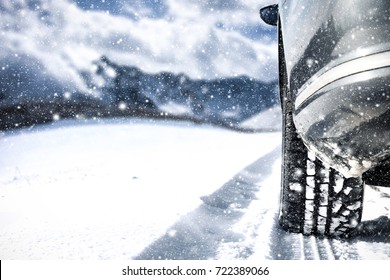 Winter Car And Road Of Snow 