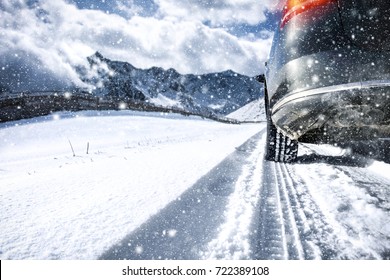 Winter Car And Road Of Snow 