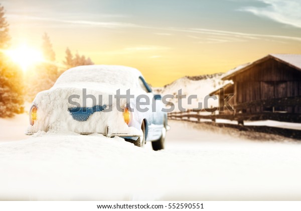 winter car and snow road
