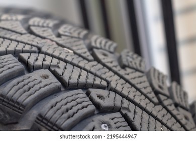 Winter Car Tires With Metal Spikes Used.