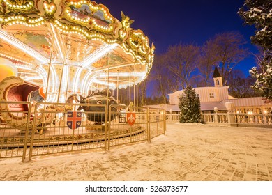 Winter Carousel Park Forest Snow