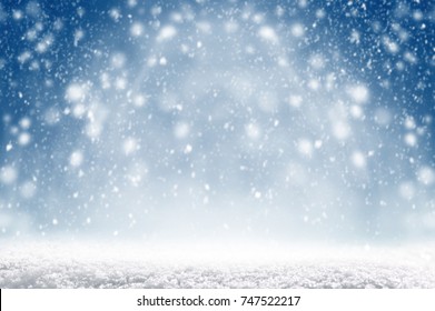 Winter Christmas Background With Shiny Snow And Blizzard