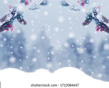 winter christmas background with snow fir branches cones on forest background - Powered by Shutterstock