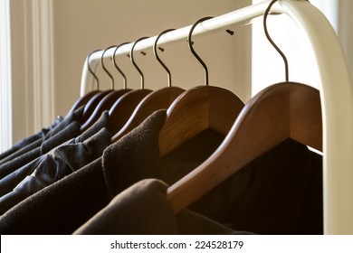 Winter Clothes Hanged On A Clothes Rack 