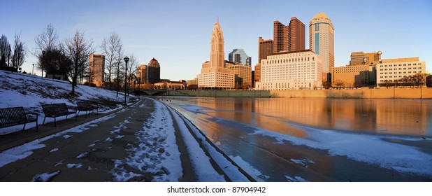 Winter In Columbus, Ohio - Panoramic View Of The City