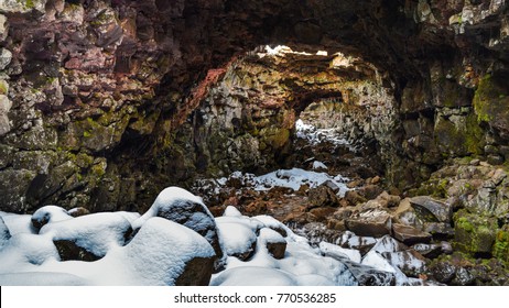 Winter Conditions In Raufarhólshellir Lava Tube, Iceland