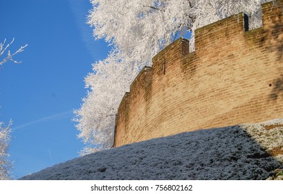 Winter Day In Historic Town. Leiden, Holland