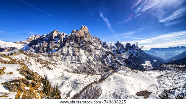 Winter Dolomites Panorama Passo Rolle Italian Stock Photo 743638225 ...