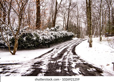 Winter Driveway Cleared Of Snow