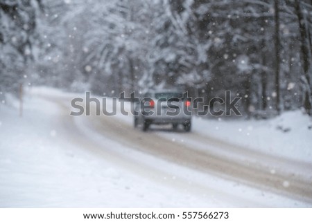 Winter driving on snowy road
