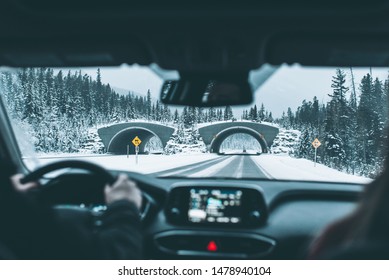 Winter Driving Through the Mountains in Canada