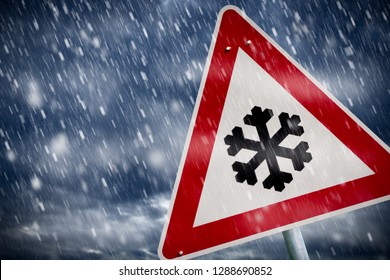 Winter Driving - Warning Sign - Risk Of Snow And Ice 