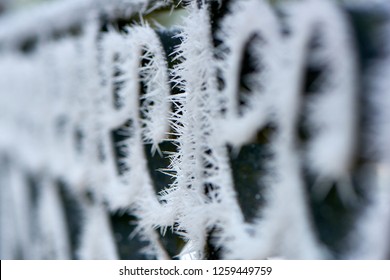 In the winter, early in the morning, a frost on a metal fence.- Image - Powered by Shutterstock