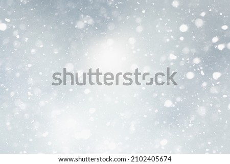 WINTER FALLING SNOW AND SUN BACKGROUND, COLD NATURAL SNOWFALL DESIGN
