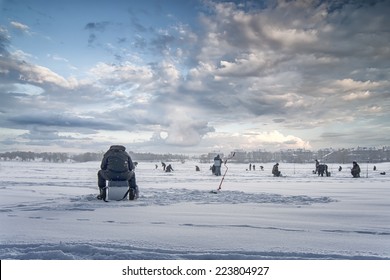 Winter Fishing On Ice, Natural Background