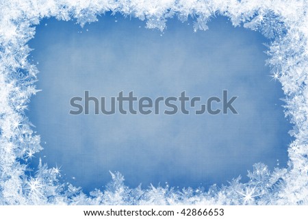 Winter frame of gleaming ice, in the center of the composition aged textured background