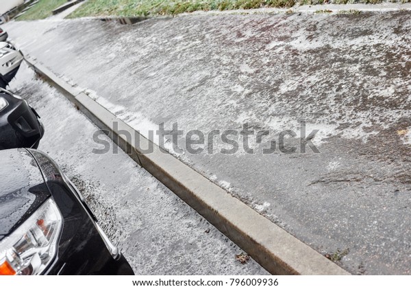 Winter frost\
sidewalk