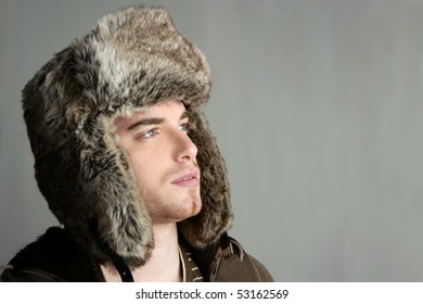 Winter Fur Hat Portrait Of Fashion Young Handsome Man