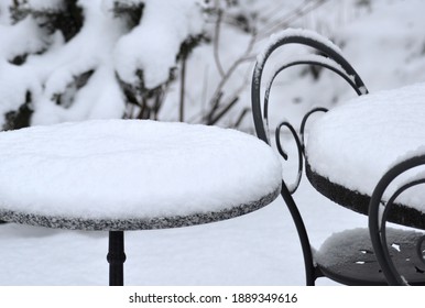 Winter Garden Details, Furniture In The Snow