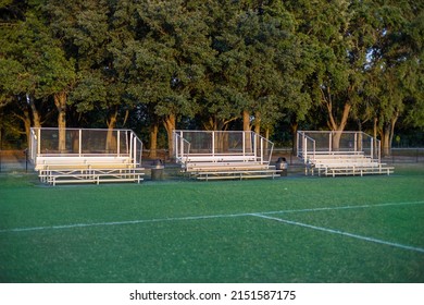 Winter Garden, FL United States 4-8-22: Sports Field Park Bleachers Empty At Sunset