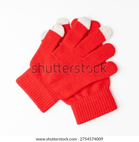 Winter Gloves Isolated, Touchscreen Wool Glove, Touch Screen Knitted Mittens, Warm Red Gloves on White Background