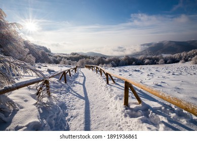 Winter Going Over The High Mountain And Skies And Snowboard Paths Covered By Snow - Landscape Of Bieszczady Mountains