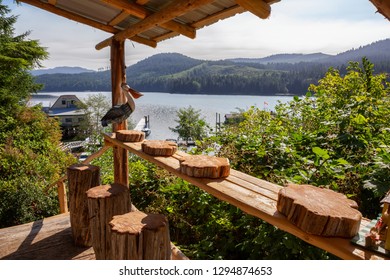 Winter Harbour, Vancouver Island, BC, Canada - August 19, 2018: View On A Patio At A Restaurant In A Small Town On The Pacific Ocean Coast.