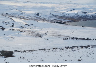 Winter With Heavy Snow Fall At Mt John. It's A Large Hill Overlooking Lake Tekapo, With 360-degree Panoramic Views Of The Mackenzie Basin. The Observatory Is The Best Place For Stargazing At Night.