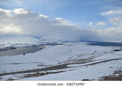 Winter With Heavy Snow Fall At Mt John. It's A Large Hill Overlooking Lake Tekapo, With 360-degree Panoramic Views Of The Mackenzie Basin. The Observatory Is The Best Place For Stargazing At Night.