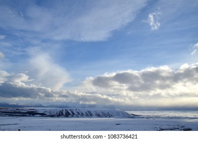 Winter With Heavy Snow Fall At Mt John. It's A Large Hill Overlooking Lake Tekapo, With 360-degree Panoramic Views Of The Mackenzie Basin. The Observatory Is The Best Place For Stargazing At Night.