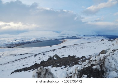 Winter With Heavy Snow Fall At Mt John. It's A Large Hill Overlooking Lake Tekapo, With 360-degree Panoramic Views Of The Mackenzie Basin. The Observatory Is The Best Place For Stargazing At Night.