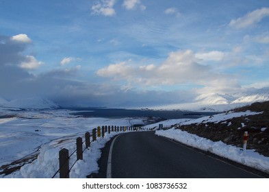 Winter With Heavy Snow Fall At Mt John. It's A Large Hill Overlooking Lake Tekapo, With 360-degree Panoramic Views Of The Mackenzie Basin. The Observatory Is The Best Place For Stargazing At Night.