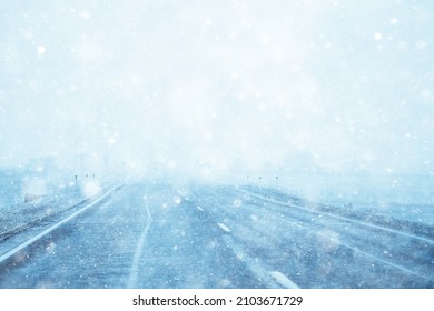 Winter Highway Snowfall Background Fog Poor Visibility