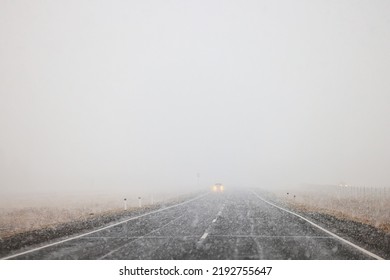 Winter Highway Snowfall Background Fog Poor Visibility