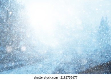 Winter Highway Snowfall Background Fog Poor Visibility