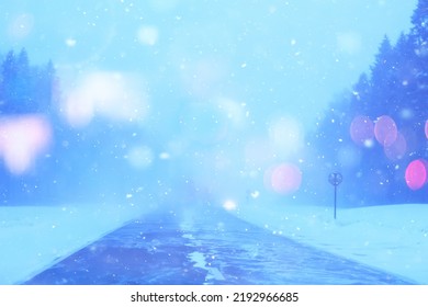 Winter Highway Snowfall Background Fog Poor Visibility