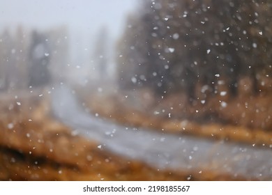 Winter Highway Snowfall Background Fog Poor Visibility