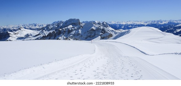 Winter Hiking Trail On The Top Of Mount Chaeserrugg.