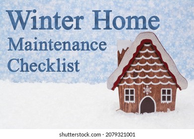 Winter Home Maintenance Checklist With House And Snow And Snowy Sky