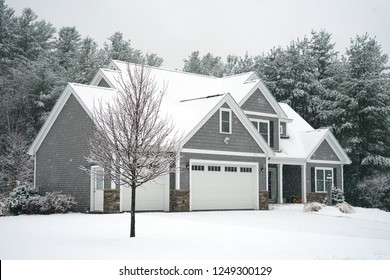 Winter House With Woods In Snow Storm           