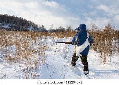 Winter Hunting For Hares On The First Snow