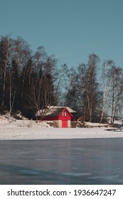 Winter Ice And Building By Mjøsa 