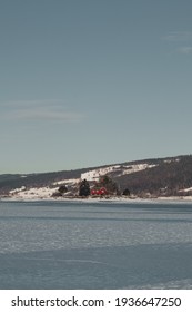 Winter Ice And Building By Mjøsa 