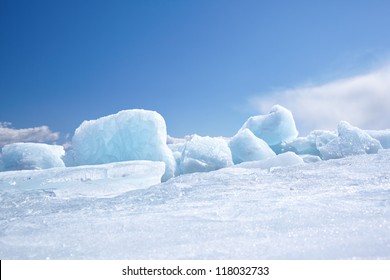 Winter Ice Landscape On Siberian Lake Baikal